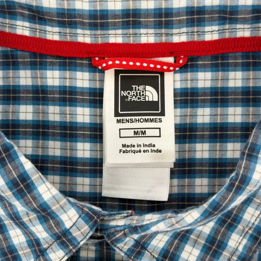 The North Face Plaid Button Down Shirt Mens M Blue White Long Sleeve Pocket